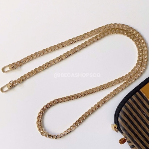 Gold Flat Chain Crossbody Purse Replacement Strap 47" Long - Picture 2 of 5